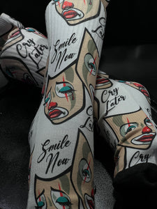 Smile now cry later white sports socks