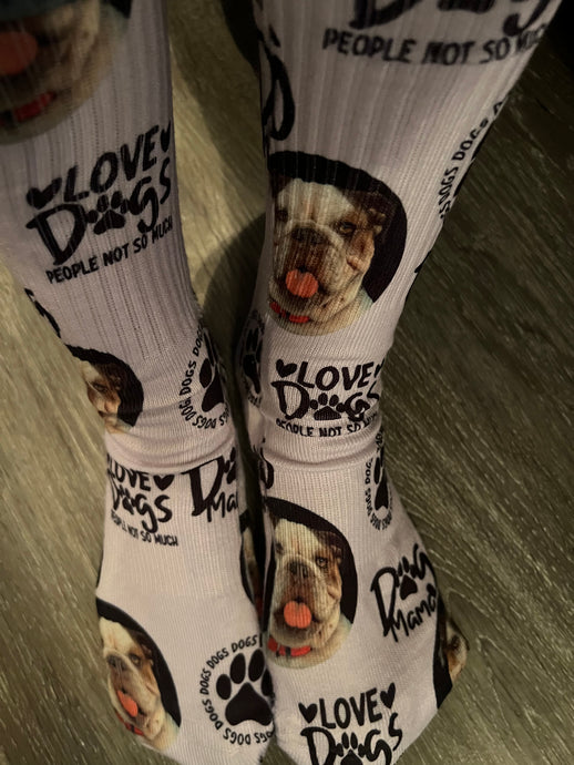 Custom dog face socks.