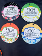 Car seat/ stroller do not touch  baby germ sign tag