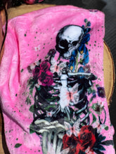 Pink skulls with flowers towel turban/hair wrap