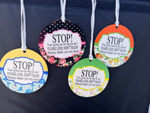 Car seat/ stroller do not touch  baby germ sign tag
