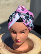 Pink skulls with flowers towel turban/hair wrap